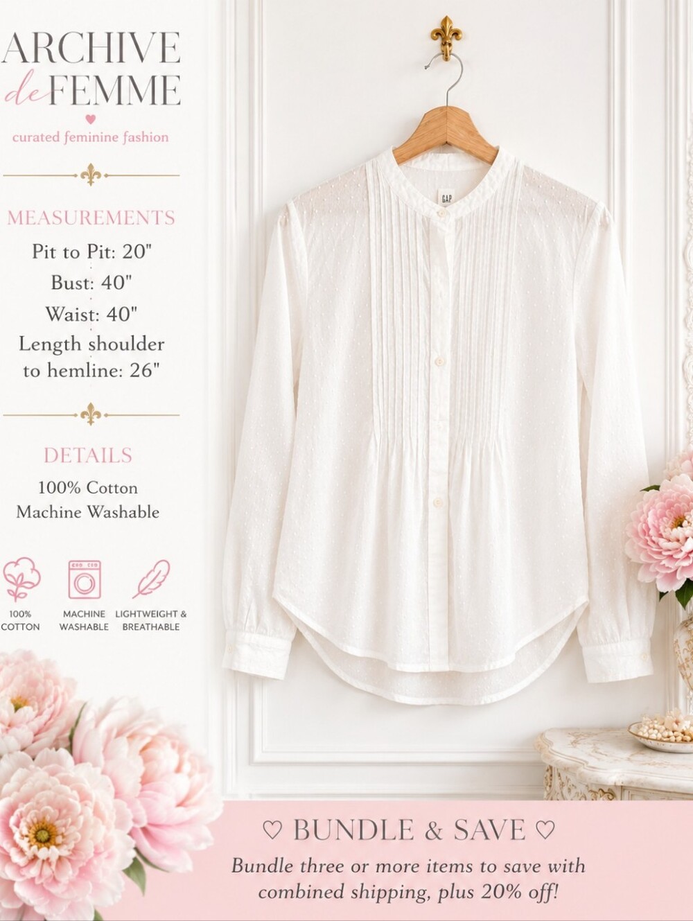 GAP Swiss Dot Pintuck Blouse White Cotton Romantic Feminine Top | Size Small - Picture 8 of 11